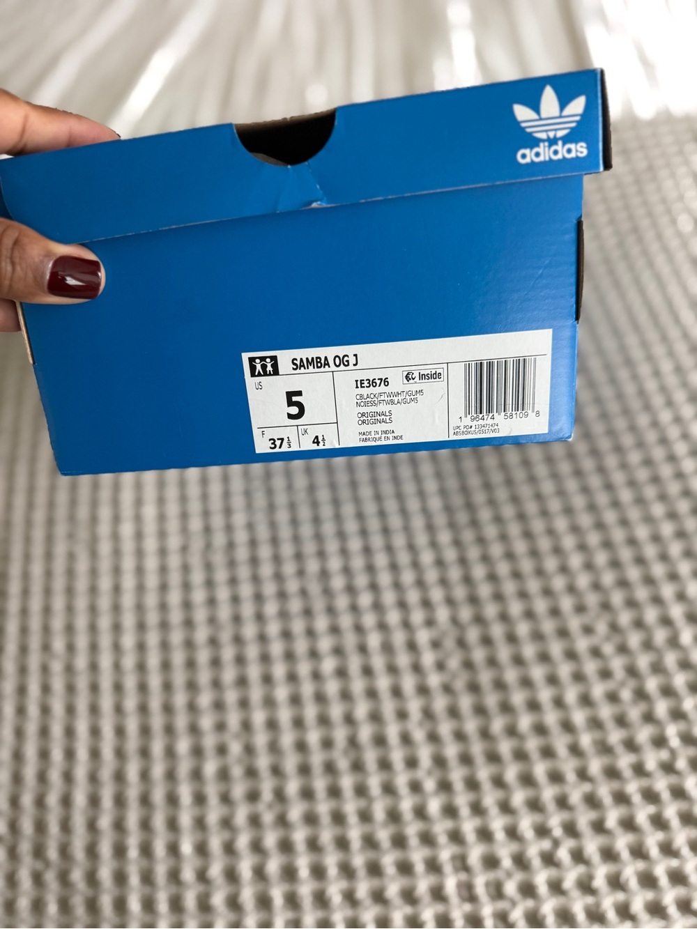 adidas Blue Samba OG J Shoe Box with Trefoil Logo
